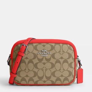 New Coach Camera Bag Signature Tan/Red